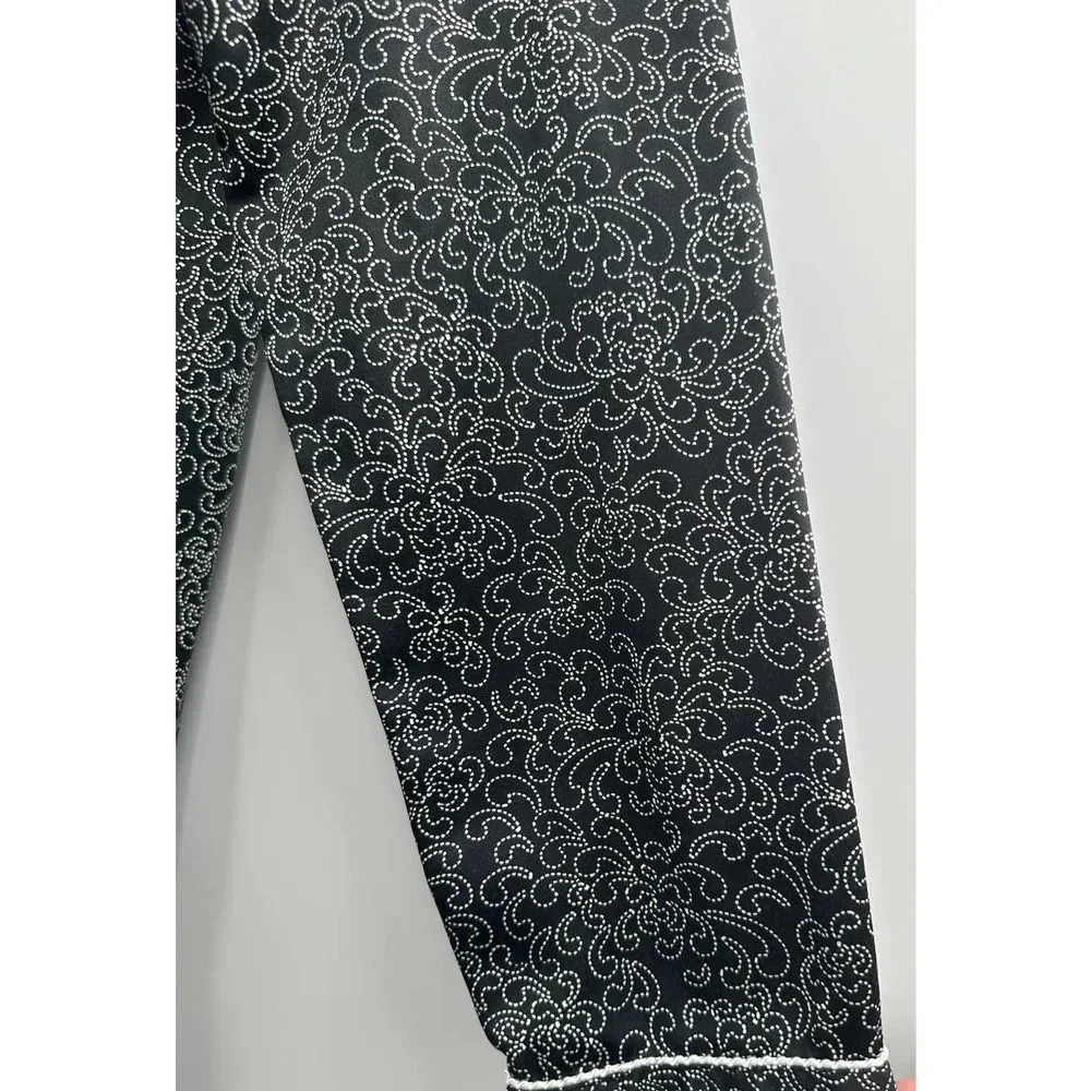 Liz & Co Black Printed Sleepwear Long‎ Sleeve Shirt Small